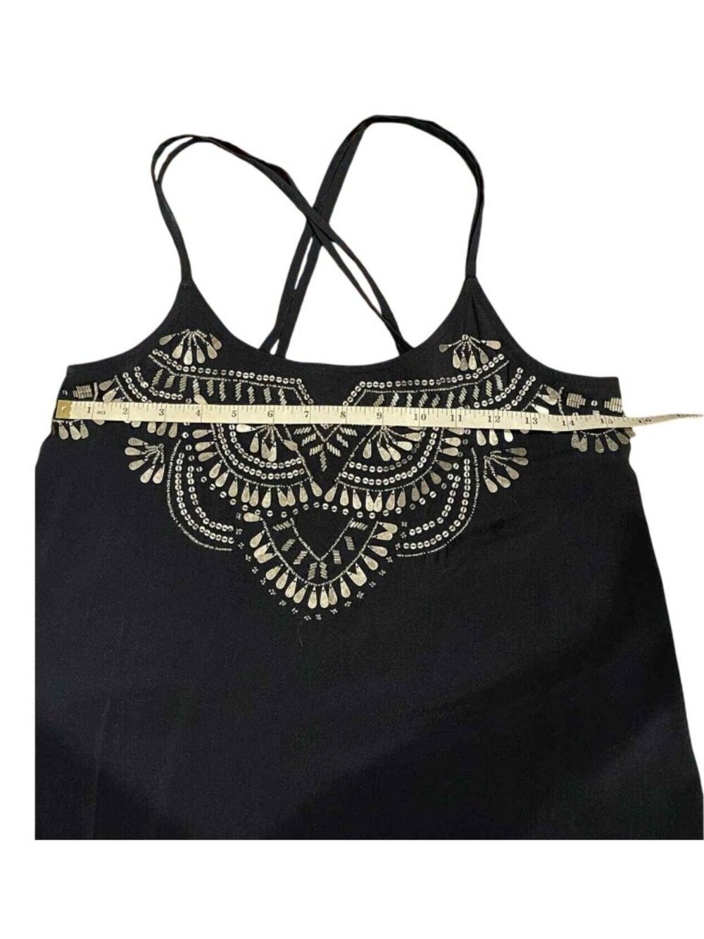 Womens Spaghetti Strap Tank Top Women Sz XS Abercrombie & Fitch Navy Beaded Boho - Picture 6 of 16